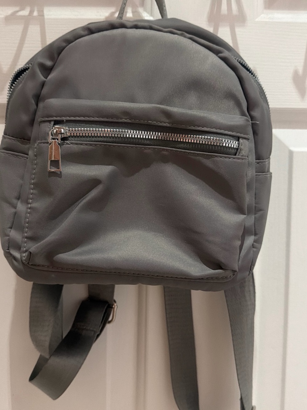 Compact Gray Women's Mini Backpack with Front Zip Pocket